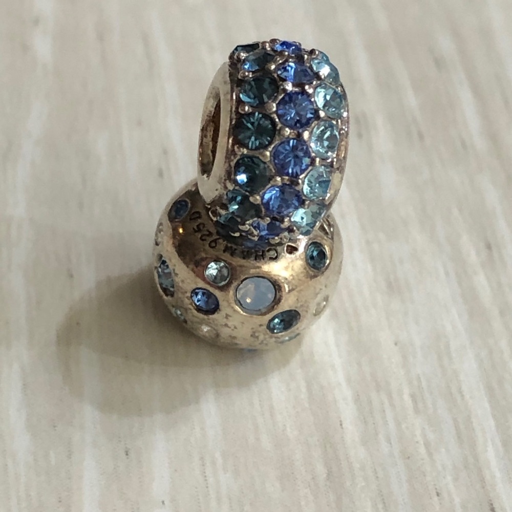 Two Signed Silver and Blue Swarovski Charms